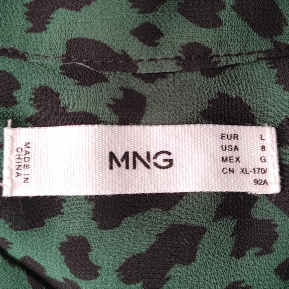 Women's MNG Blouse Top Shirt Black Green Animal Print Size 8 - Picture 5 of 8